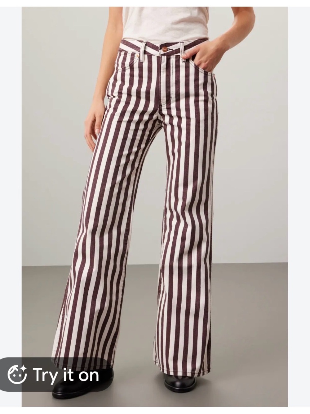 Wrangler Brown and White Vertical Stripe Flare Jeans - Picture 2 of 12